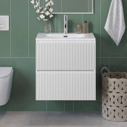 Тумба с раковиной BelBagno Uno 60 подвесная, 2 ящика, bianco opaco, матовая, с доводчиками