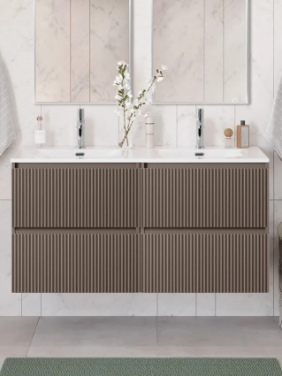 Тумба с раковиной BelBagno Uno 120 подвесная, 4 ящика, матовая бежевая, раковина CZR-8073-120-2, с доводчиками