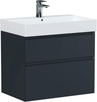 Тумба с раковиной Allen Brau Infinity 70 2 ящика, матовый антрацит, раковина Aquanet Sanovit Slim Synergy 70, подвесная