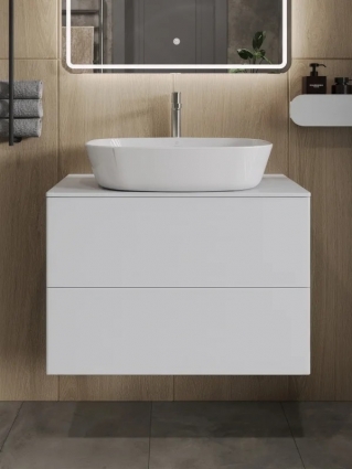 Тумба с раковиной Orange Otto 75 белый глянец, раковина B08-500W, подвесная, с ящиками