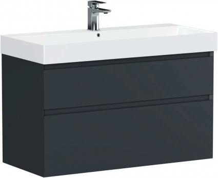 Тумба с раковиной Allen Brau Infinity 100 2 ящика, антрацит матовый, раковина Aquanet Sanovit Slim Synergy 100, подвесная