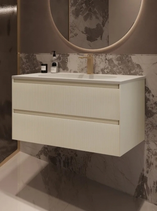 Тумба с раковиной Vincea Welle 100 m.beige soft-touch, раковина VCB-4H100J жасмин, подвесная, матовая