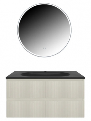 Мебель для ванной комнаты Vincea Welle 100 m.beige soft-touch, раковина VCB-4H100A антрацит, подвесная, матовая