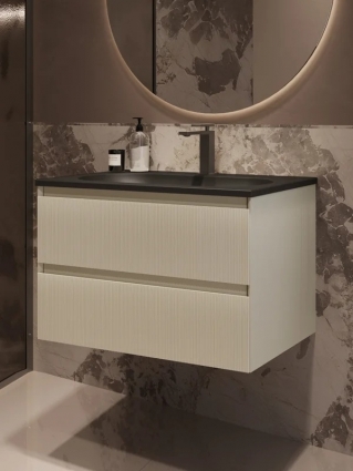 Тумба с раковиной Vincea Welle 80 m.beige soft-touch, раковина VCB-4H800A антрацит, подвесная, матовая