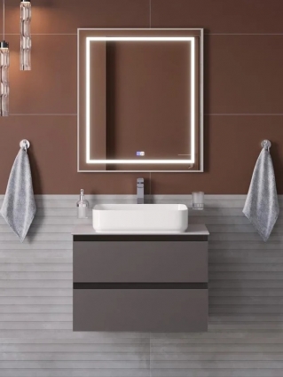 Мебель для ванной комнаты BelBagno Kraft 60 подвесная, матовая темно-серая, столешница kep-60-bo, раковина BB1304, с ящиками