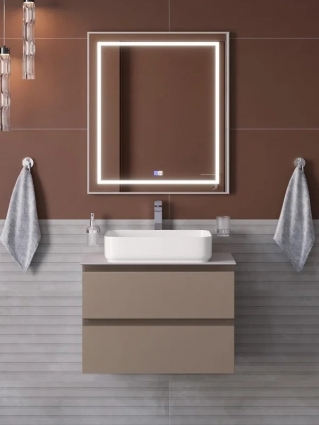 Мебель для ванной комнаты BelBagno Kraft 60 подвесная, матовая бежевая, столешница kep-60-bo, раковина BB1304, с ящиками