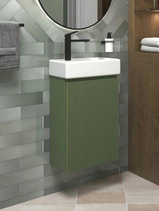 Тумба с раковиной Wellsee WC Area 40 R подвесная, матовая зеленая, раковина 40x22x10 L глянцевая белая