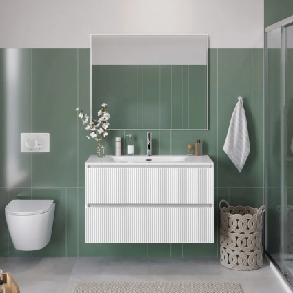 Мебель для ванной комнаты BelBagno Uno 100 подвесная, 2 ящика, bianco opaco, матовая, с доводчиками