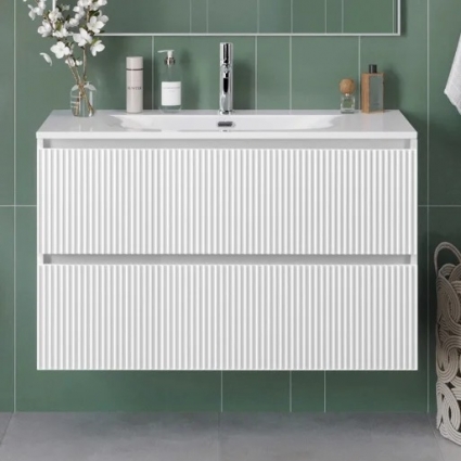 Тумба под раковину без столешницы BelBagno Uno 100 подвесная, 2 ящика, bianco opaco, матовая, с доводчиками