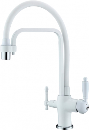 Смеситель Zorg Sanitary ZR 342-8 YF White для кухонной мойки однорычажный, белый