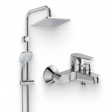 Душевой комплект Смеситель Ideal Standard Cerafine D BC494AA + Стойка IdealRain cube IdealRain Cube A5862AA хром,  в современном стиле