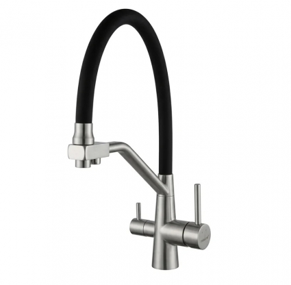 Смеситель для кухни 35k MIXLINE МЛНС-0404 (MLSS-0404) черный гиб.излив,подкл.к фильтру,п/гайку САТИН, однорычажный, серый