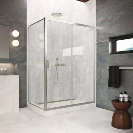 Душевой уголок Vegas Glass ZP+ZPV Protec 120*90 04 01 профиль никель, стекло прозрачное, прямоугольный, двери раздвижные