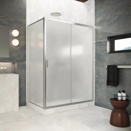 Душевой уголок Vegas Glass ZP+ZPV Protec 135*90 04 10 профиль никель, стекло сатин, прямоугольный, двери раздвижные