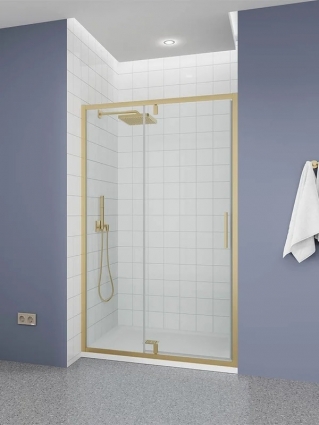 Душевая дверь Veconi P20 G, 1000x1900, золото брашинг, стекло прозрачное, распашная