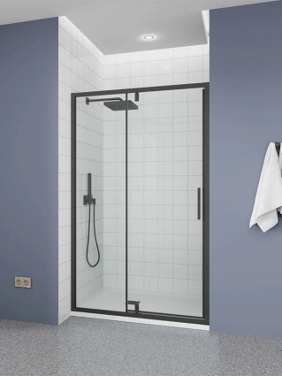Душевая дверь Veconi P20 B, 1200x1900, черный матовый, стекло прозрачное, распашная