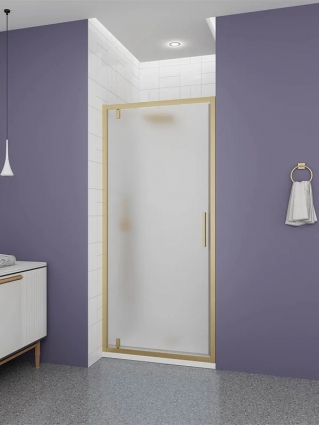 Душевая дверь Veconi P30 G, 900x1900, золото брашинг, стекло матовое, распашная