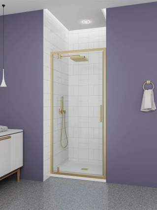 Душевая дверь Veconi P30 G, 800x1900, золото брашинг, стекло прозрачное, распашная