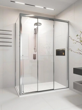Душевой уголок Veconi Premium Prato 300 SP CH-R 120х80, профиль матовый хром, стекло прозрачное, прямоугольный, двери раздвижные