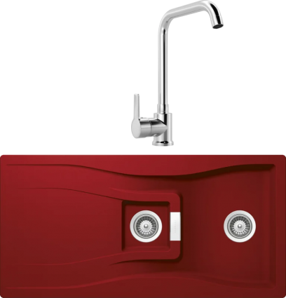Комплект Мойка Schock Waterfall 60D (D-150) Cristadur, красный + Смеситель MEGA Ege MG-PL10, хром, матовая, прямоугольная