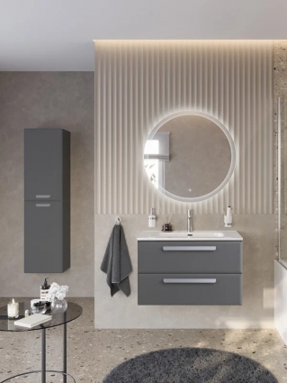 Мебель для ванной комнаты Cezares Eco-Cer-N 80 темно-серая матовая, раковина CZR-8095-80, ручки серые, подвесная, с ящиками