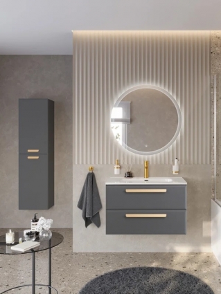 Мебель для ванной комнаты Cezares Eco-Cer-N 80 темно-серая  матовая, раковина CZR-8095-80, ручки сатиновое золото, подвесная, с ящиками