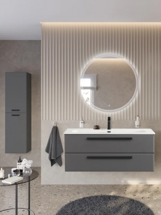 Мебель для ванной комнаты Cezares Eco-Cer-N 120 темно-серая матовая, раковина CZR-8073-120, ручки матовые черные, подвесная, с ящиками