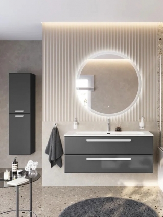 Мебель для ванной комнаты Cezares Eco-Cer-N 120 темно-серая матовая, раковина CZR-8073-120, ручки серые, подвесная, с ящиками