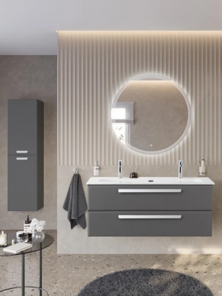 Мебель для ванной комнаты Cezares Eco-Cer-N 120 темно-серая матовая, раковина CZR-8073-120-1-2, ручки сатин, подвесная, с ящиками