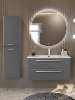 Мебель для ванной комнаты Cezares Eco-Cer-N 100 темно-серая матовая, раковина CZR-8095-100, ручки серые, подвесная, с ящиками