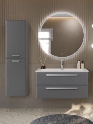 Мебель для ванной комнаты Cezares Eco-Cer-N 100 темно-серая матовая, раковина CZR-8073-100, ручки серые, подвесная, с ящиками