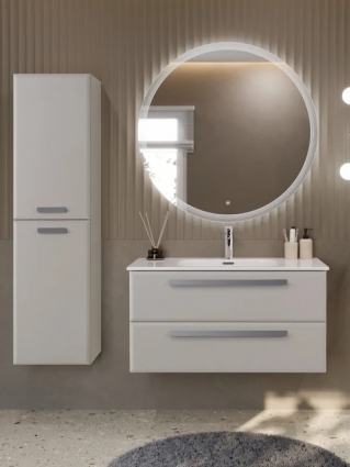 Мебель для ванной комнаты Cezares Eco-Cer-N 100 серо-бежевая матовая, раковина CZR-8095-100, ручки серые, подвесная, с ящиками