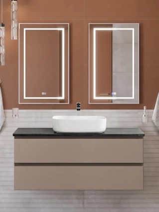 Мебель для ванной комнаты BelBagno Kraft 120 подвесная, матовая бежевая, столешница kep-120-mno, раковина BB1304, с ящиками