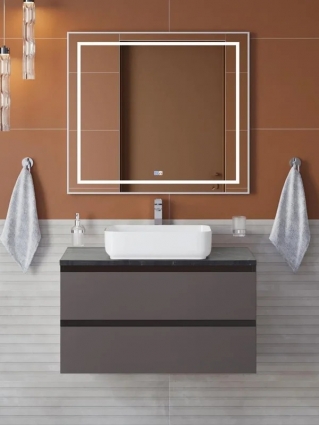 Мебель для ванной комнаты BelBagno Kraft 90 подвесная, матовая темно-серая, столешница kep-90-mno, раковина BB1304, с ящиками