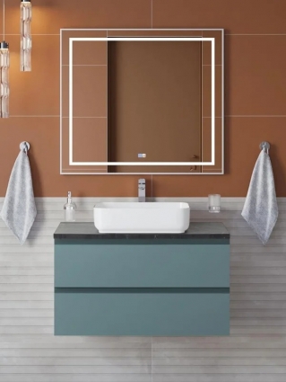Мебель для ванной комнаты BelBagno Kraft 90 подвесная, матовая голубая, столешница kep-90-mno, раковина BB1304, с ящиками