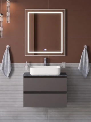Мебель для ванной комнаты BelBagno Kraft 70 подвесная, матовая темно-серая, столешница kep-70-grn, раковина BB1304, с ящиками