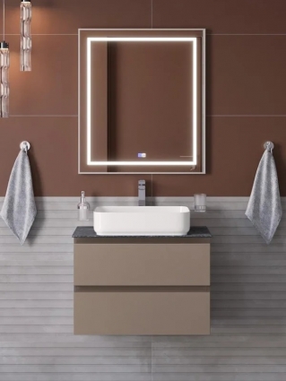 Мебель для ванной комнаты BelBagno Kraft 70 подвесная, матовая бежевая, столешница kep-70-grn, раковина BB1304, с ящиками