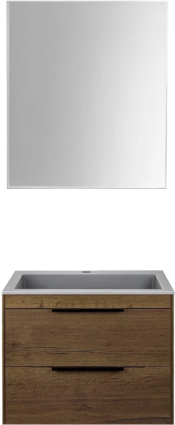 Мебель для ванной комнаты Vincea Chiara 2D 60, 2 ящика, дуб табак, с серой раковиной, подвесная, матовая