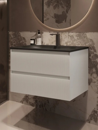 Тумба с раковиной Vincea Welle 80 m.white soft-touch, раковина VCB-4H800A антрацит, подвесная, матовая