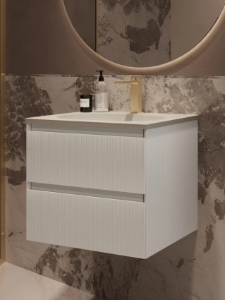 Тумба с раковиной Vincea Welle 60 m.white soft-touch, раковина VCB-4H600J жасмин, подвесная, матовая