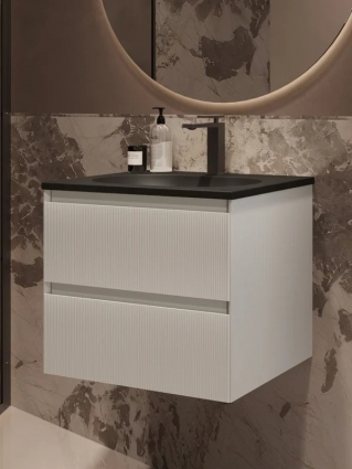 Тумба с раковиной Vincea Welle 60 m.white soft-touch, раковина VCB-4H600A антрацит, подвесная, матовая