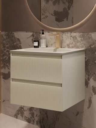 Тумба с раковиной Vincea Welle 60 m.beige soft-touch, раковина VCB-4H600J жасмин, подвесная, матовая