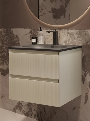 Тумба с раковиной Vincea Welle 60 m.beige soft-touch, раковина VCB-4H600G серый шелк, подвесная, матовая