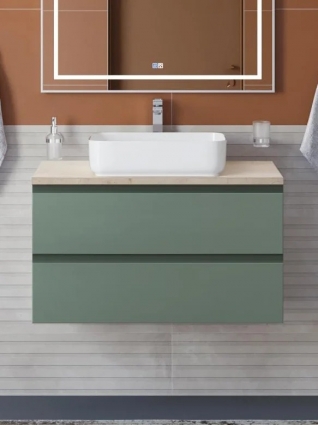 Тумба с раковиной BelBagno Kraft 90 подвесная, матовая еловая, столешница kep-90-mco, раковина BB1304, с ящиками