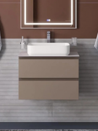Тумба с раковиной BelBagno Kraft 70 подвесная, матовая бежевая, столешница kep-70-bo, раковина BB1304, с ящиками