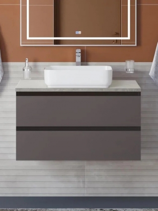 Тумба с раковиной BelBagno Kraft 90 подвесная, матовая темно-серая, столешница kep-90-mgl, раковина BB1304, с ящиками