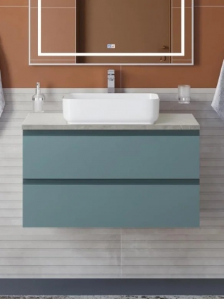 Тумба с раковиной BelBagno Kraft 90 подвесная, матовая голубая, столешница kep-90-mgl, раковина BB1304, с ящиками