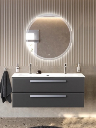Тумба с раковиной Cezares Eco-Cer-N 120 темно-серая матовая, раковина CZR-8073-120-1-2, ручки серые, подвесная, с ящиками