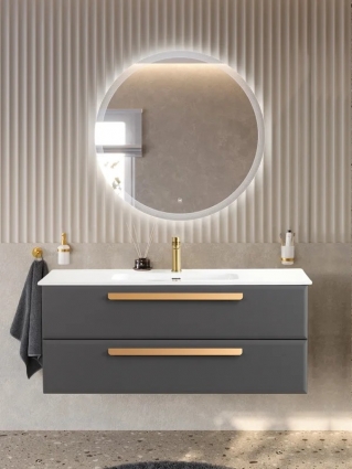 Тумба с раковиной Cezares Eco-Cer-N 120 темно-серая матовая, раковина CZR-8095-120, ручки сатиновое золото, подвесная, с ящиками