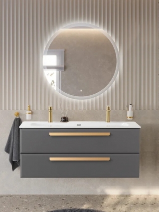 Тумба с раковиной Cezares Eco-Cer-N 120 темно-серая матовая, раковина CZR-8073-120-1-2, ручки сатиновое золото, подвесная, с ящиками